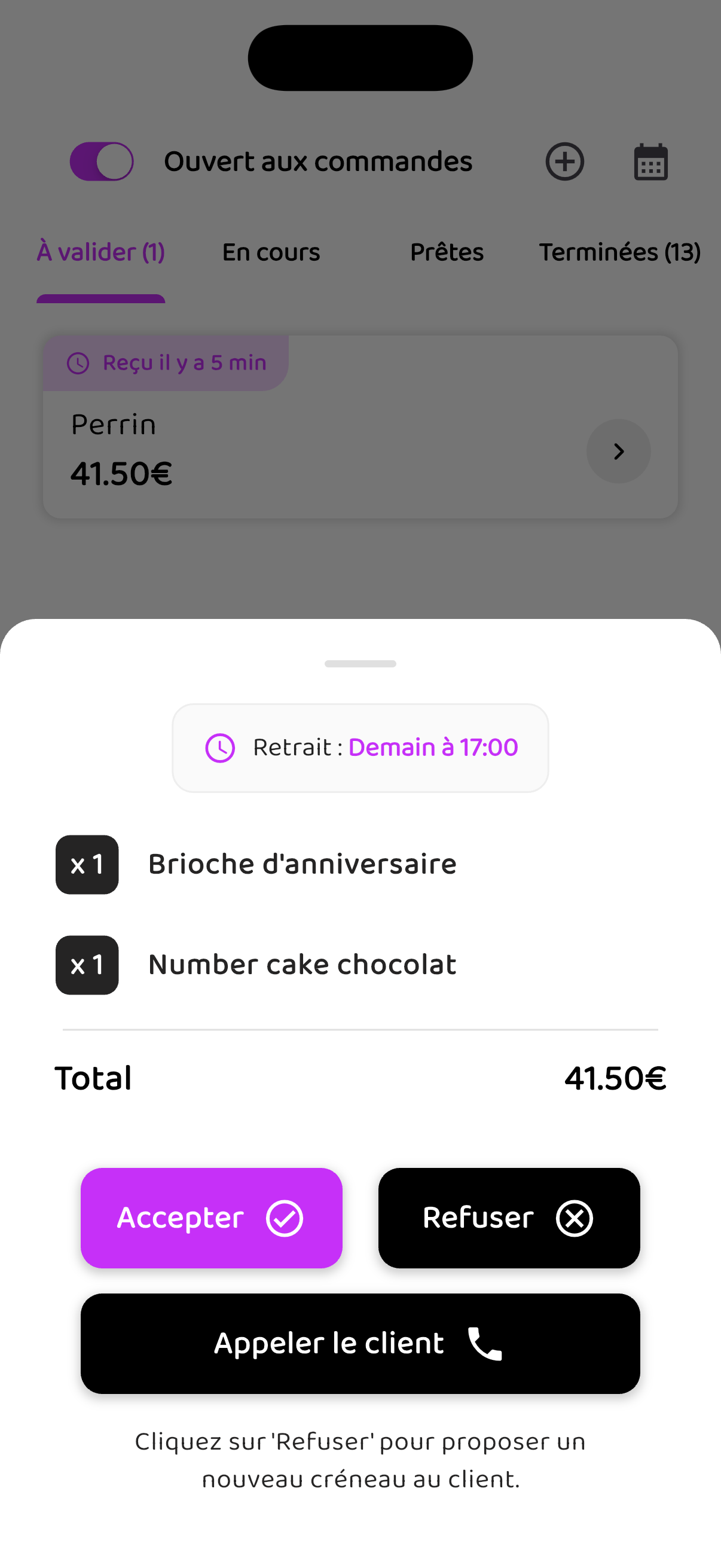 Réception et validation d’une nouvelle commande dans OOGA.