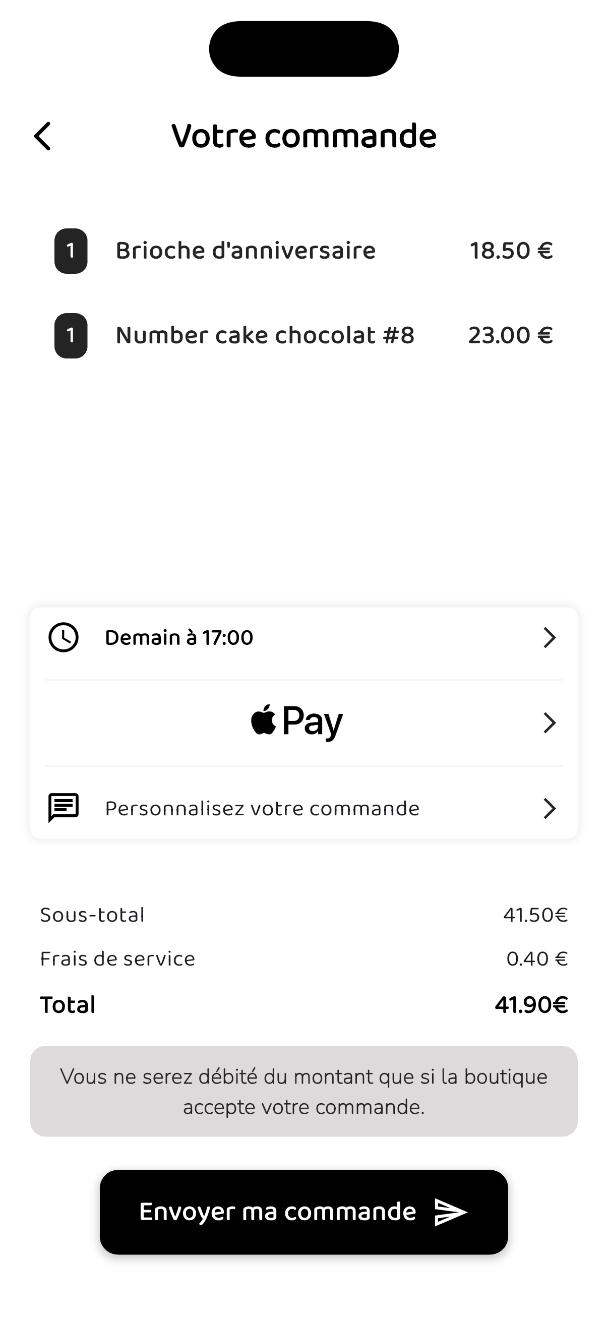 Validation de la commande OOGA : choix du créneau de retrait et paiement.